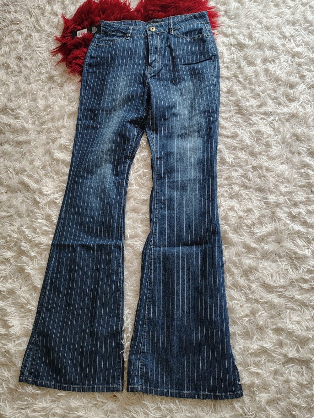 Women's Dark Blue Pinstripe Flare Jeans